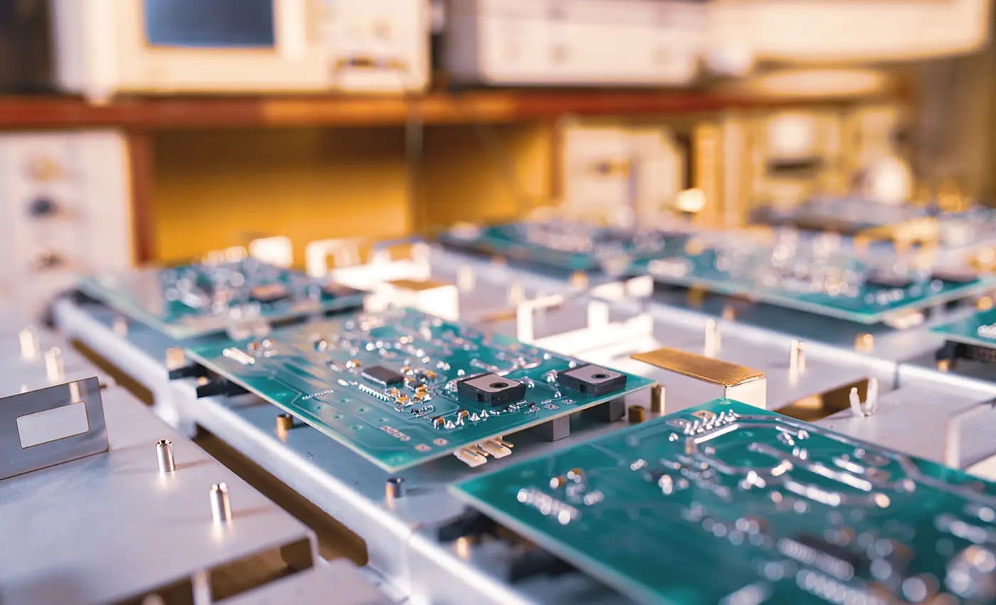 Detalhe de placa eletrônica produzida pela Neonex